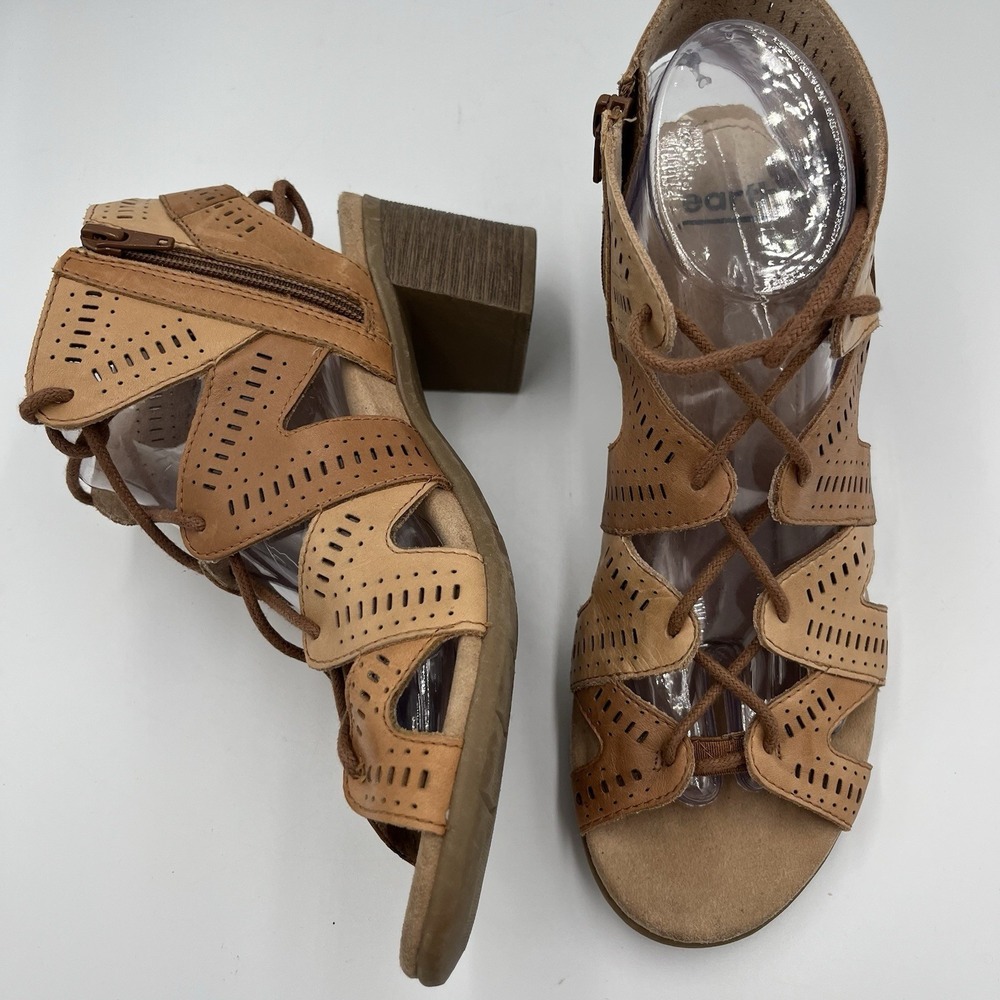 Earth Steph Mali Sand Brown Lace Up/Zip Side Sandals 9 Summer Vibes Vacation
